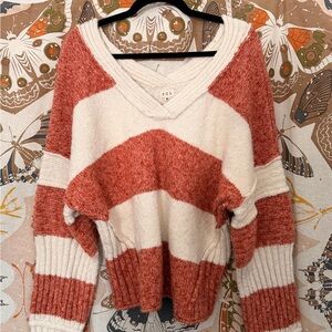 POL Women's Striped Sweater - Orange and Cream